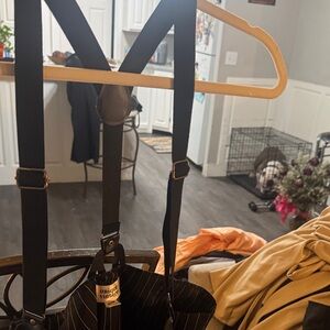 Unique Vintage Black and White Striped Suspender pants . So fly